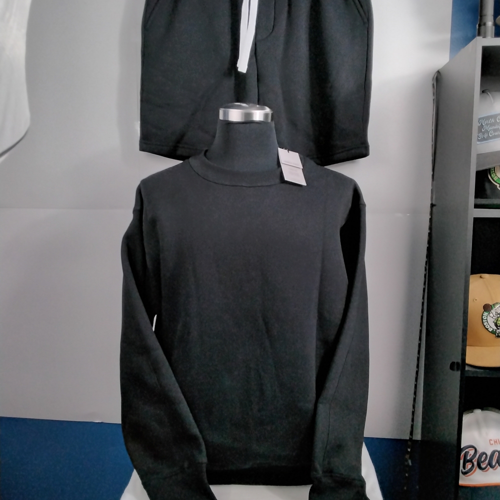 Men's Black Crewneck Pullover Sweater And Matching Shorts
